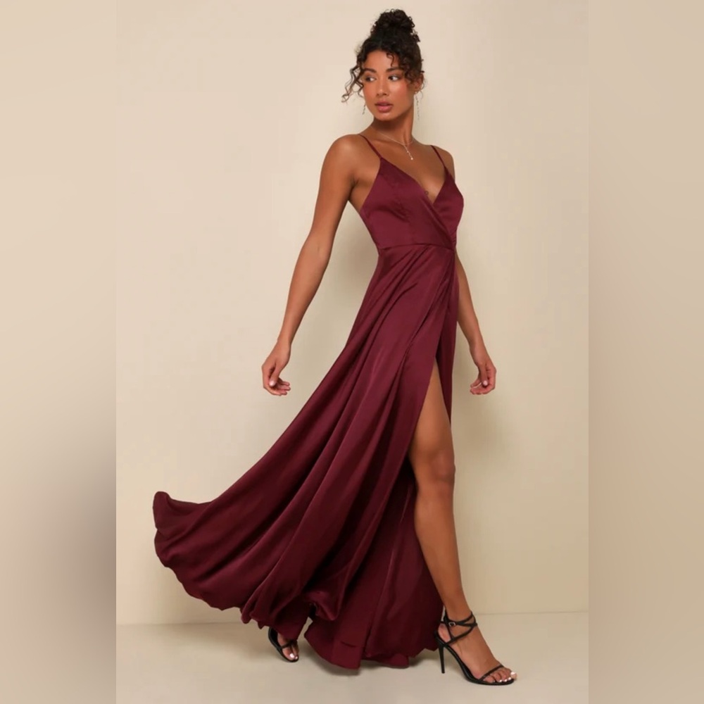 Satin Burgundy Evening Gown